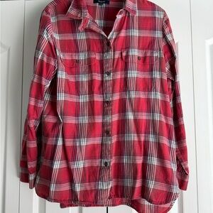 Red Plaid Button-Up Shirt